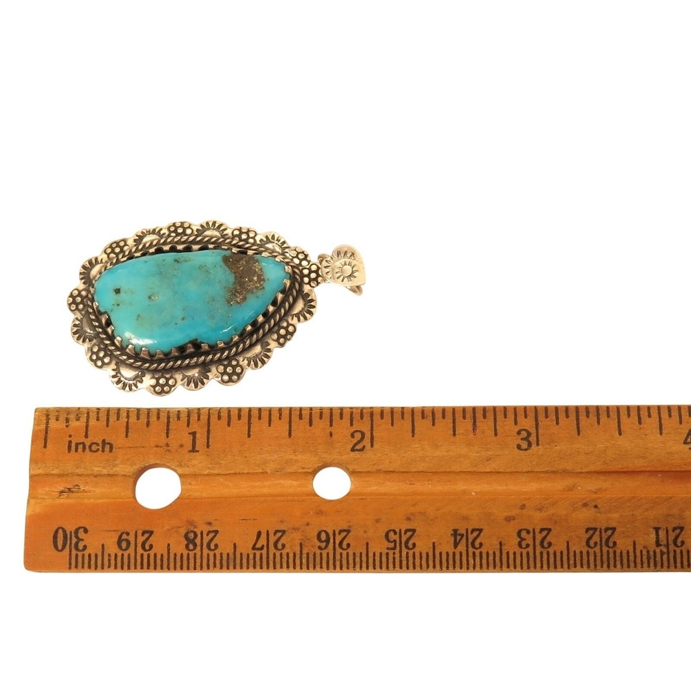 Stunning Large Southwestern Turquoise Gem Sterling Silver 925 Necklace Pendant - Picture 6 of 6